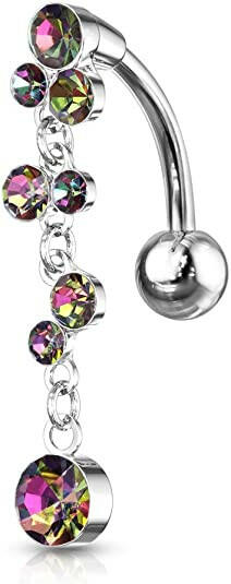 Surgical Steel Cascading Crystal Bubbles With Dangle Top Drop Belly Navel Ring Navel Ring Impulse Piercings Vitrail Medium