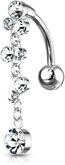 Surgical Steel Cascading Crystal Bubbles With Dangle Top Drop Belly Navel Ring Navel Ring Impulse Piercings Clear