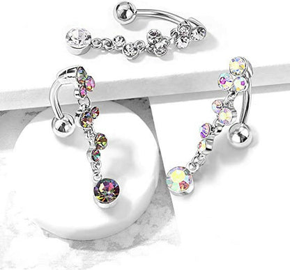 Surgical Steel Cascading Crystal Bubbles With Dangle Top Drop Belly Navel Ring Navel Ring Impulse Piercings