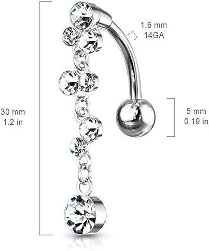 Surgical Steel Cascading Crystal Bubbles With Dangle Top Drop Belly Navel Ring Navel Ring Impulse Piercings