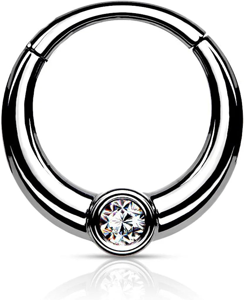 Surgical Steel Centered Front Facing CZ Hinged Segment Hoop Ring Nose Ring, cartilage ring Impulse Piercings Steel