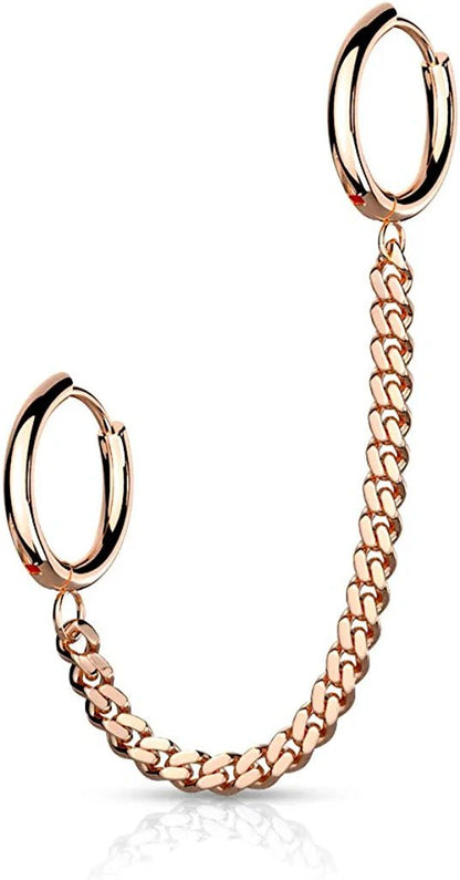 Surgical Steel Chain Linked Round Clicker Ear Hoops Cartilage Impulse Piercings Rose Gold