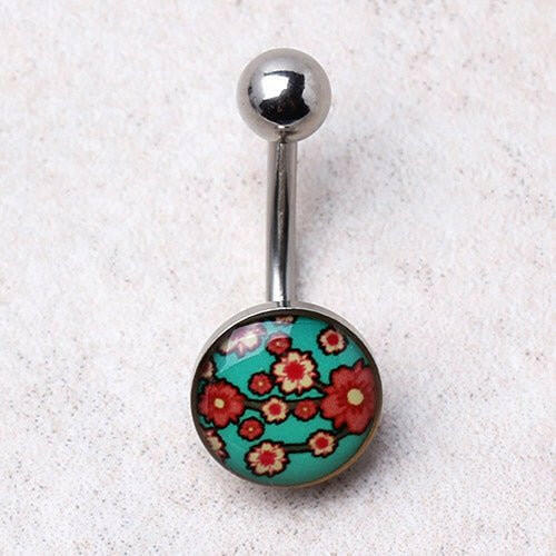 Surgical Steel Cherry Blossom Navel Ring