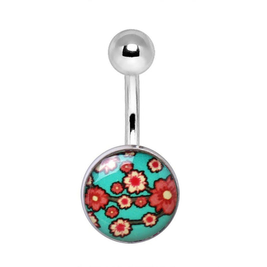 Surgical Steel Cherry Blossom Navel Ring