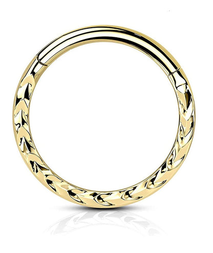 Surgical Steel Chevron Cut Front Hinged Segment Ring Nose Ring, cartilage ring Impulse Piercings 16GA Length: 6mm Gold