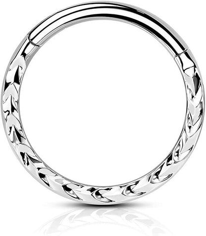 Surgical Steel Chevron Cut Front Hinged Segment Ring Nose Ring, cartilage ring Impulse Piercings 16GA Length: 6mm Steel