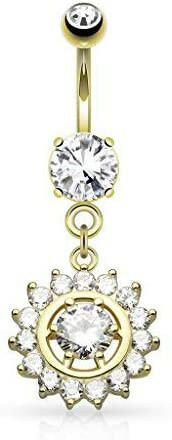 Surgical Steel Claw CZ Around CZ Center Dangle Belly Navel Ring Navel Ring Impulse Piercings Gold