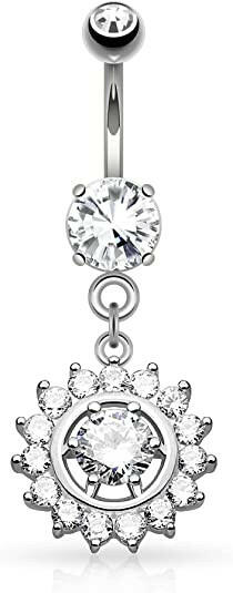 Surgical Steel Claw CZ Around CZ Center Dangle Belly Navel Ring Navel Ring Impulse Piercings Clear