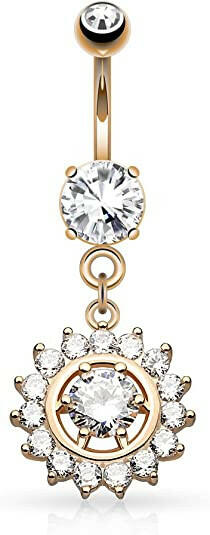 Surgical Steel Claw CZ Around CZ Center Dangle Belly Navel Ring Navel Ring Impulse Piercings Rose Gold