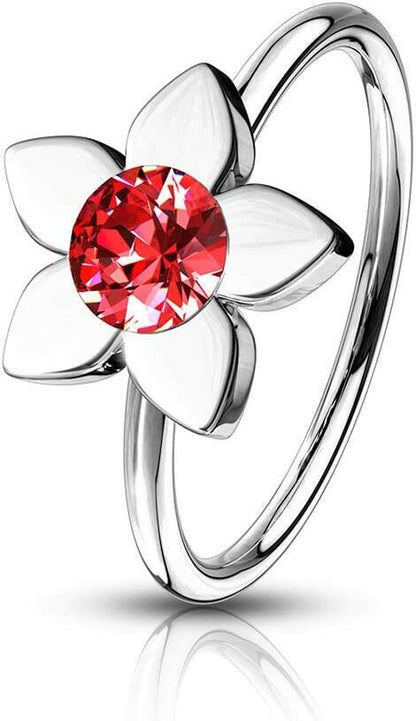 Surgical Steel Clear Jeweled Flower Hoop Nose Rings Nose Ring Impulse Piercings Red