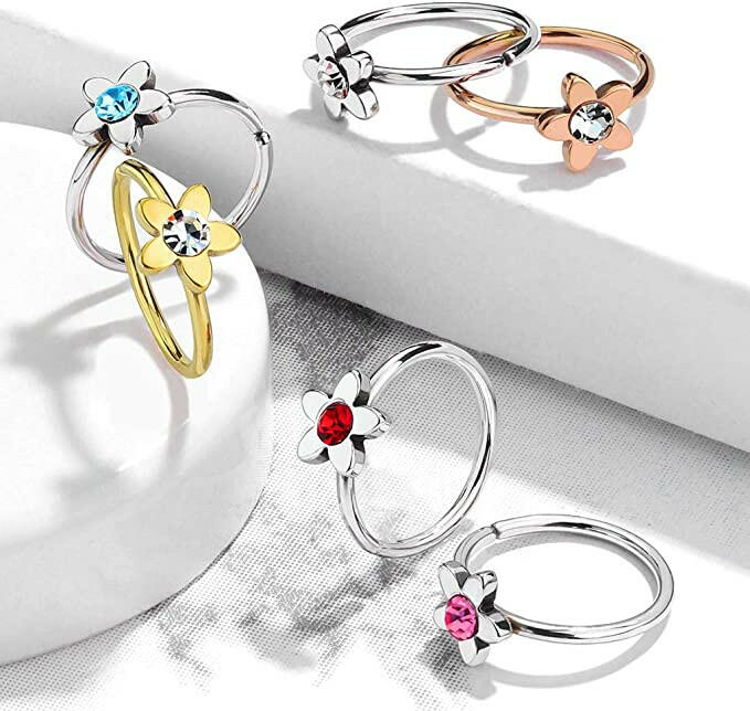 Surgical Steel Clear Jeweled Flower Hoop Nose Rings Nose Ring Impulse Piercings