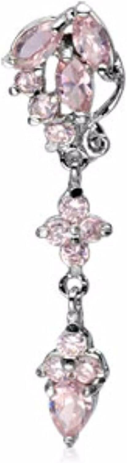 Surgical Steel Cluster CZ Drop Belly Navel Ring Navel Ring Impulse Piercings Pink