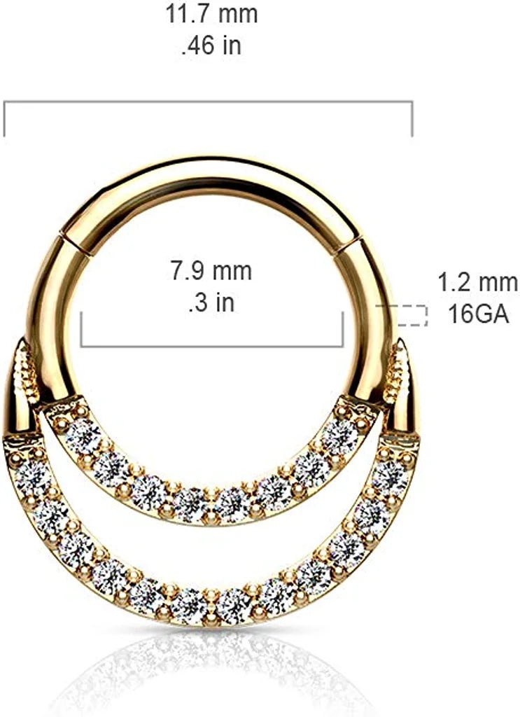 Surgical Steel CNC Double Lined CZ Hinged Segment Hoop Ring Nose Ring Impulse Piercings