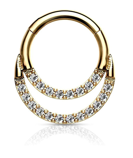 Surgical Steel CNC Double Lined CZ Hinged Segment Hoop Ring Nose Ring Impulse Piercings 16GA Length: 6mm Gold