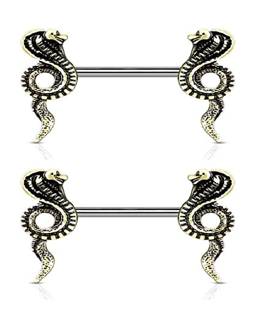 Surgical Steel Cobra Ends Nipple Barbell Rings Nipple Ring Impulse Piercings Gold