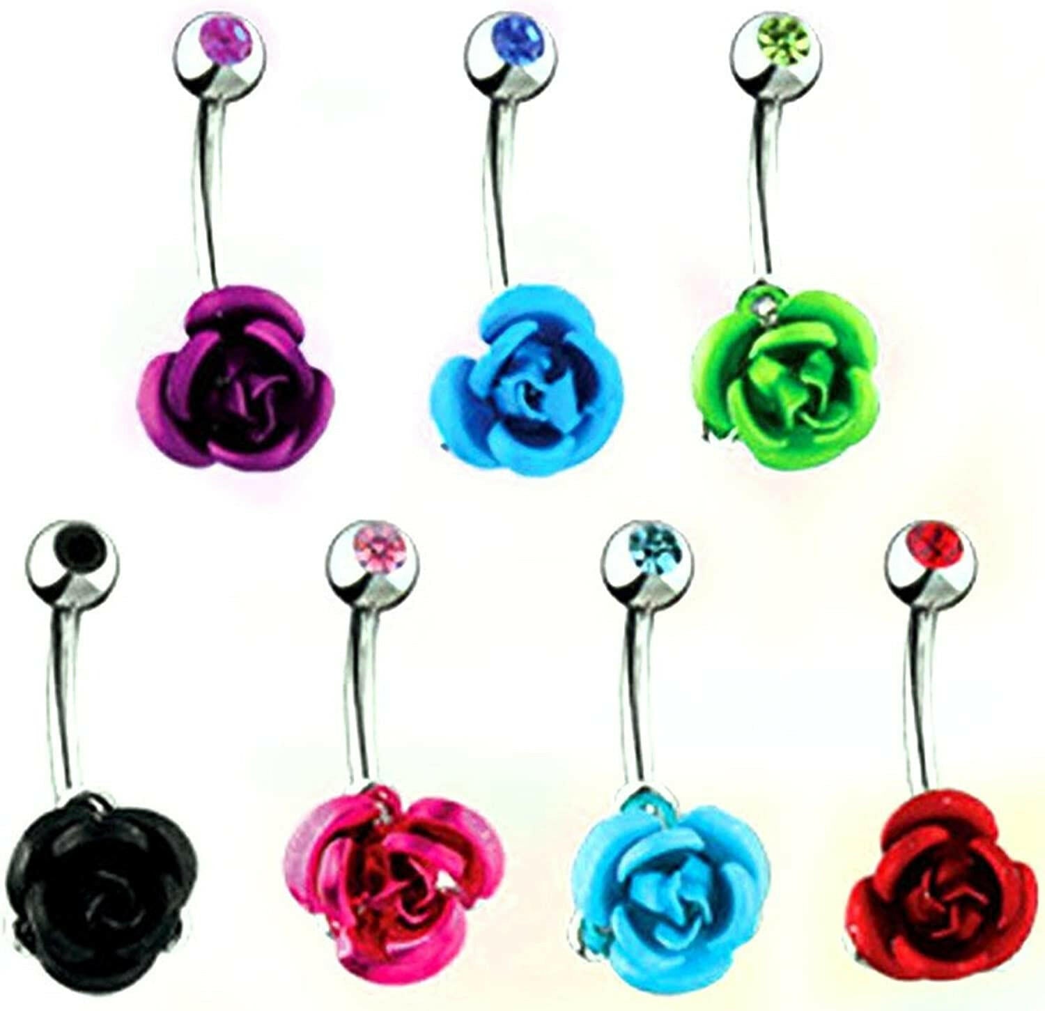 Surgical Steel Colored Metal Rose Belly Navel Ring Navel Ring Impulse Piercings Purple