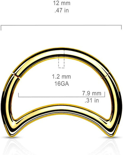 Surgical Steel Crescent Hinged Segment Hoop Ring Nose Ring, cartilage ring Impulse Piercings