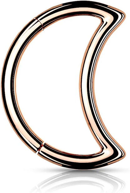 Surgical Steel Crescent Hinged Segment Hoop Ring Nose Ring, cartilage ring Impulse Piercings 18GA Length: 8mm Rose Gold