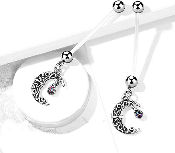 Surgical Steel Crescent Moon Pregnancy Bioflex with Silver Balls Belly Navel Ring Navel Ring Impulse Piercings