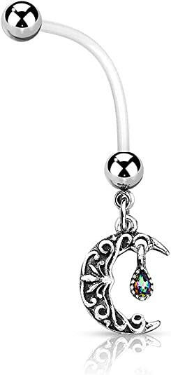 Surgical Steel Crescent Moon Pregnancy Bioflex with Silver Balls Belly Navel Ring Navel Ring Impulse Piercings