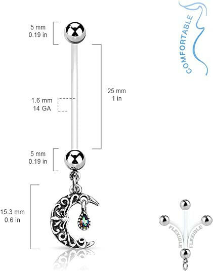 Surgical Steel Crescent Moon Pregnancy Bioflex with Silver Balls Belly Navel Ring Navel Ring Impulse Piercings