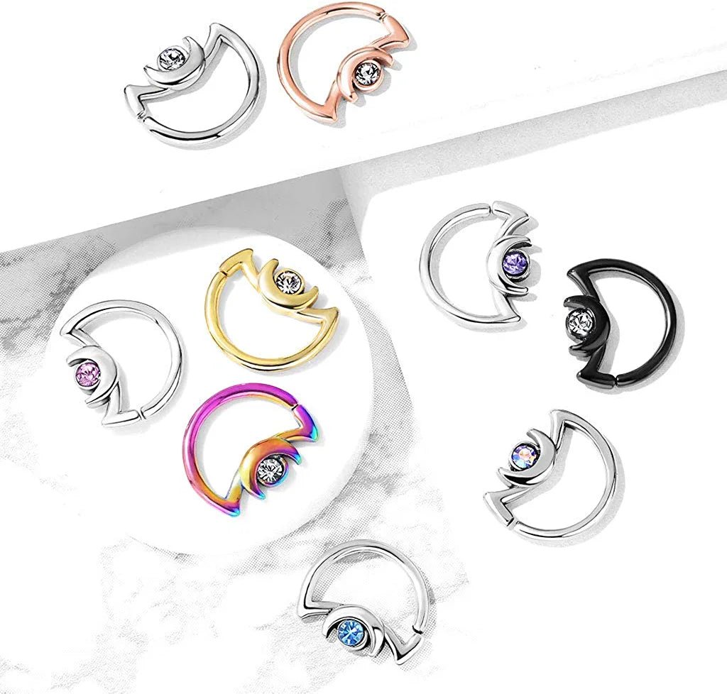 Surgical Steel Crescent Moon with Crystal on Crescent Moon Shape Ear Cartilage Daith Hoop Rings Cartilage Earring Impulse Piercings