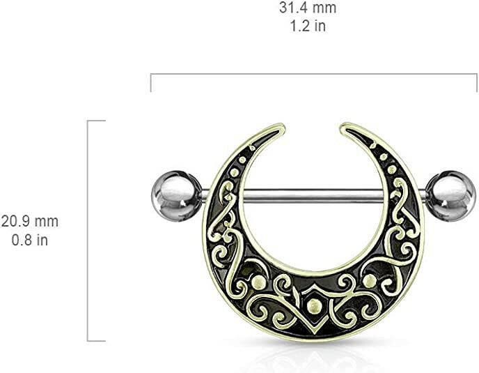 Surgical Steel Crescent Shaped Filigree Nipple Shield Rings Nipple Ring Impulse Piercings