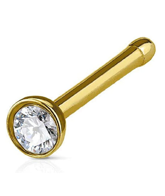 Surgical Steel Crystal Half Ball Top IP Over Nose Bone Stud Rings Nose Ring Impulse Piercings 20GA Length: 6mm Gold