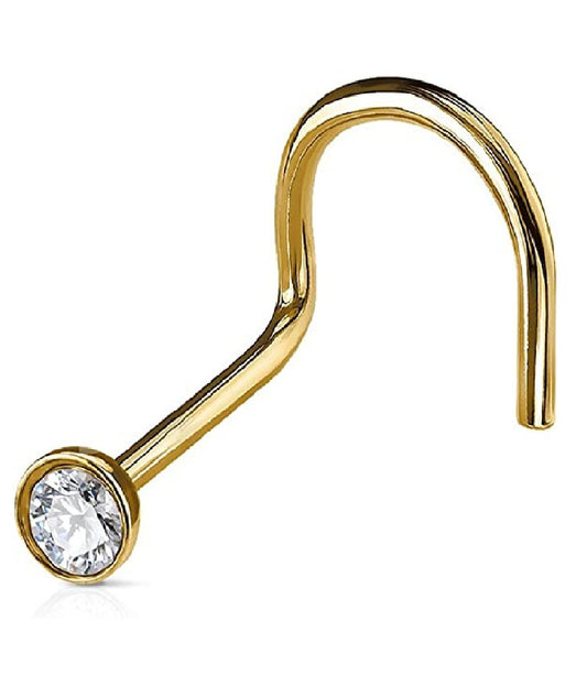 Surgical Steel Crystal Half Ball Top IP Over Nose Screw Rings Nose Ring Impulse Piercings 20GA Length: 6mm Gold