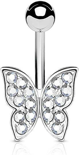 Surgical Steel Crystal Paved Butterfly Belly Navel Ring Navel Ring Impulse Piercings Clear