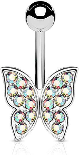 Surgical Steel Crystal Paved Butterfly Belly Navel Ring Navel Ring Impulse Piercings Aurora Borealis