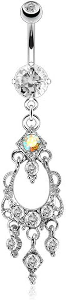 Surgical Steel Crystal Paved Chandelier Dangle CZ Belly Navel Ring Navel Ring Impulse Piercings