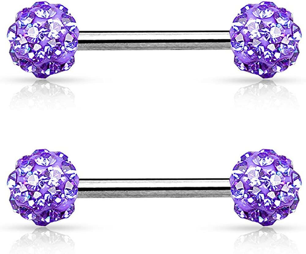 Surgical Steel Crystal Paved Ferido Balls Nipple Barbell Rings Nipple Ring Impulse Piercings Tanzanite