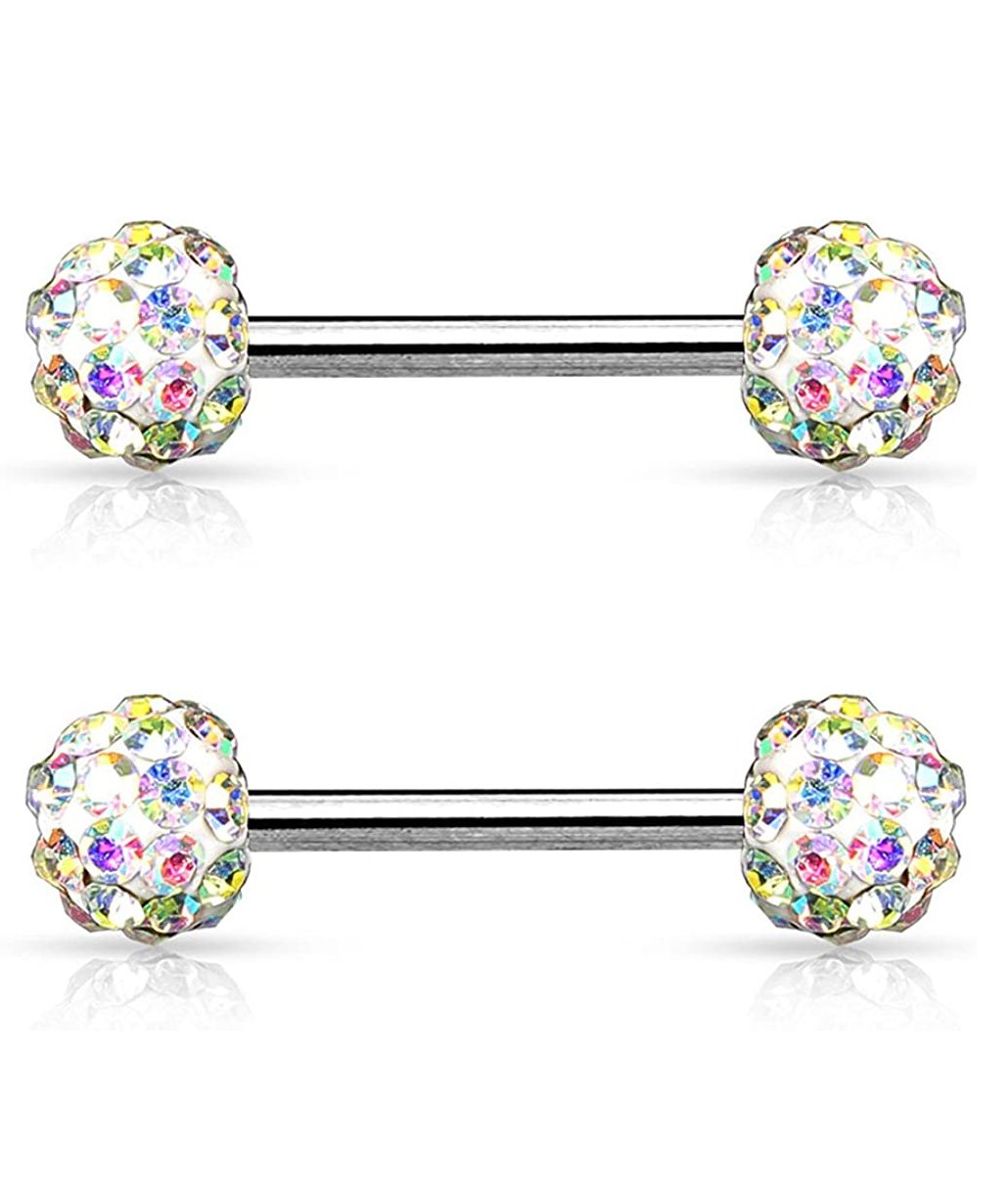 Surgical Steel Crystal Paved Ferido Balls Nipple Barbell Rings Nipple Ring Impulse Piercings Aurora Borealis