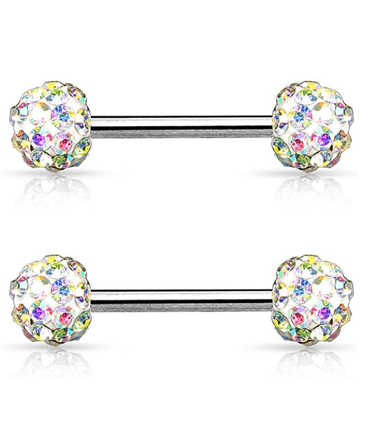 Surgical Steel Crystal Paved Ferido Balls Nipple Barbell Rings Nipple Ring Impulse Piercings Aurora Borealis