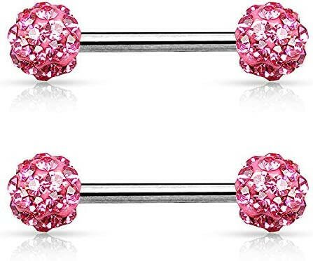 Surgical Steel Crystal Paved Ferido Balls Nipple Barbell Rings Nipple Ring Impulse Piercings Pink