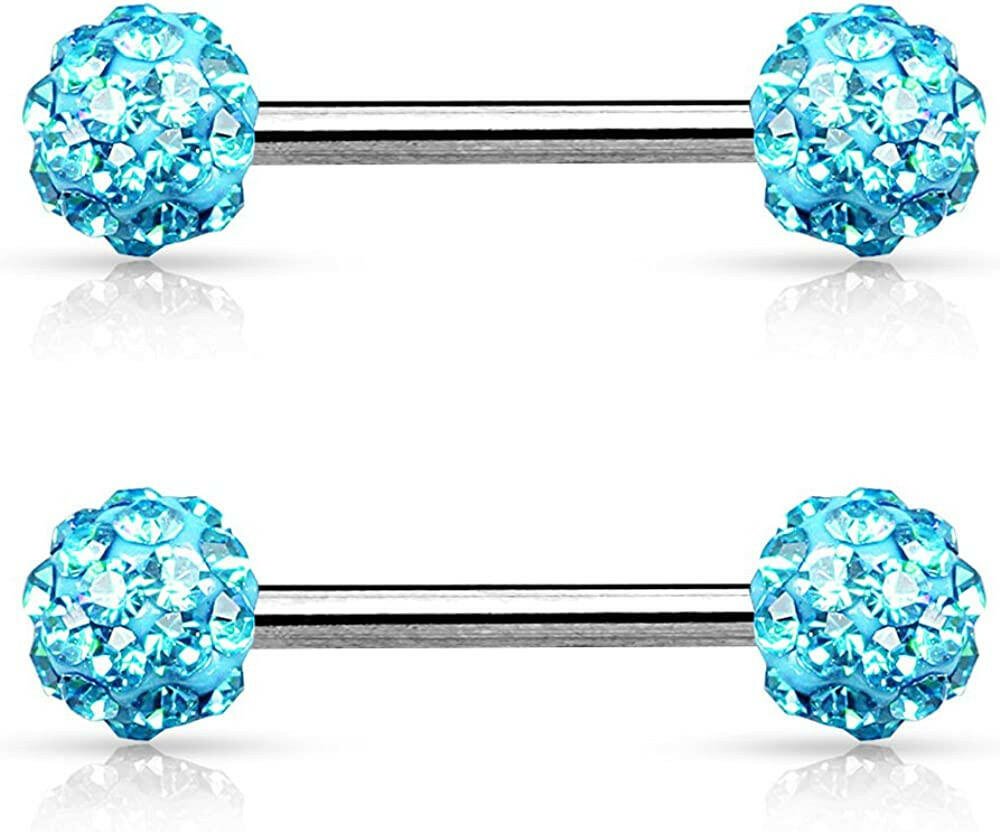 Surgical Steel Crystal Paved Ferido Balls Nipple Barbell Rings Nipple Ring Impulse Piercings Aqua