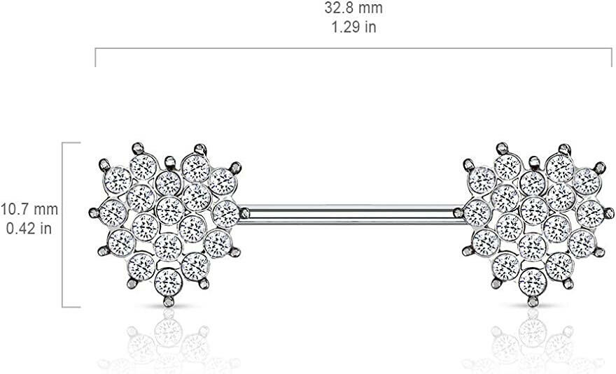 Surgical Steel Crystal Paved Heart Ends Nipple Barbell Rings Nipple Ring Impulse Piercings