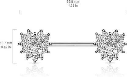 Surgical Steel Crystal Paved Heart Ends Nipple Barbell Rings Nipple Ring Impulse Piercings