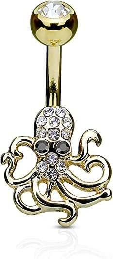 Surgical Steel Crystal Paved Octopus Belly Navel Ring Navel Ring Impulse Piercings Gold