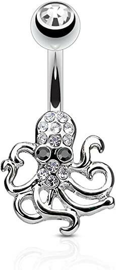 Surgical Steel Crystal Paved Octopus Belly Navel Ring Navel Ring Impulse Piercings Clear