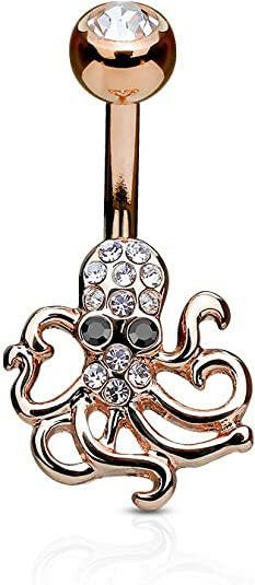 Surgical Steel Crystal Paved Octopus Belly Navel Ring Navel Ring Impulse Piercings Rose Gold