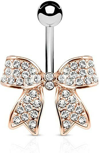 Surgical Steel Crystal Paved Ribbon Belly Navel Ring Navel Ring Impulse Piercings Rose Gold