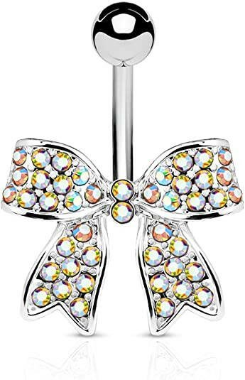 Surgical Steel Crystal Paved Ribbon Belly Navel Ring Navel Ring Impulse Piercings Aurora Borealis