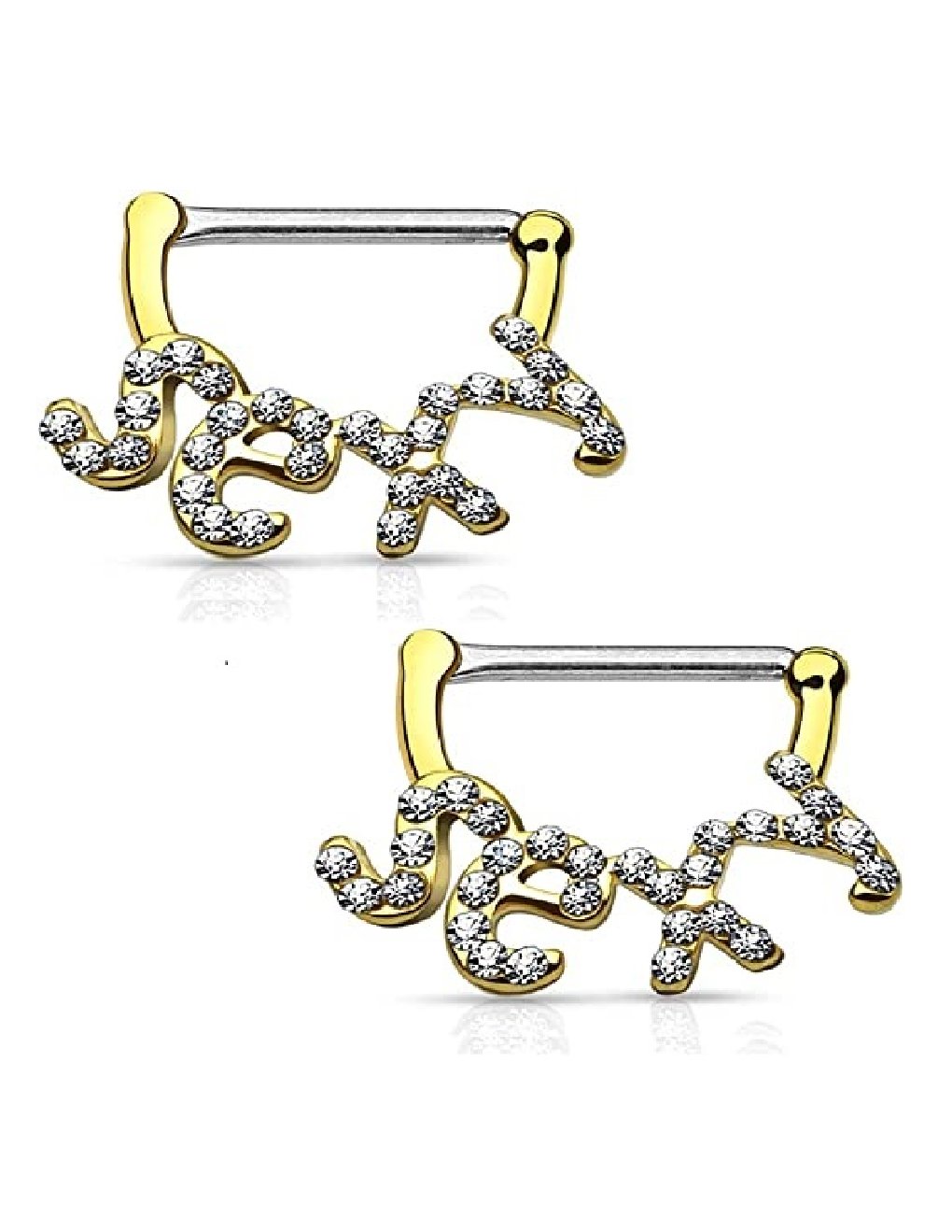 Surgical Steel Crystal Paved Sexy Nipple Clickers Nipple Ring Impulse Piercings Gold