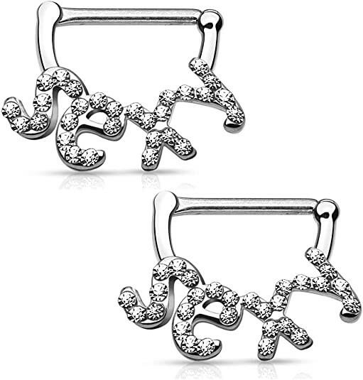 Surgical Steel Crystal Paved Sexy Nipple Clickers Nipple Ring Impulse Piercings Steel