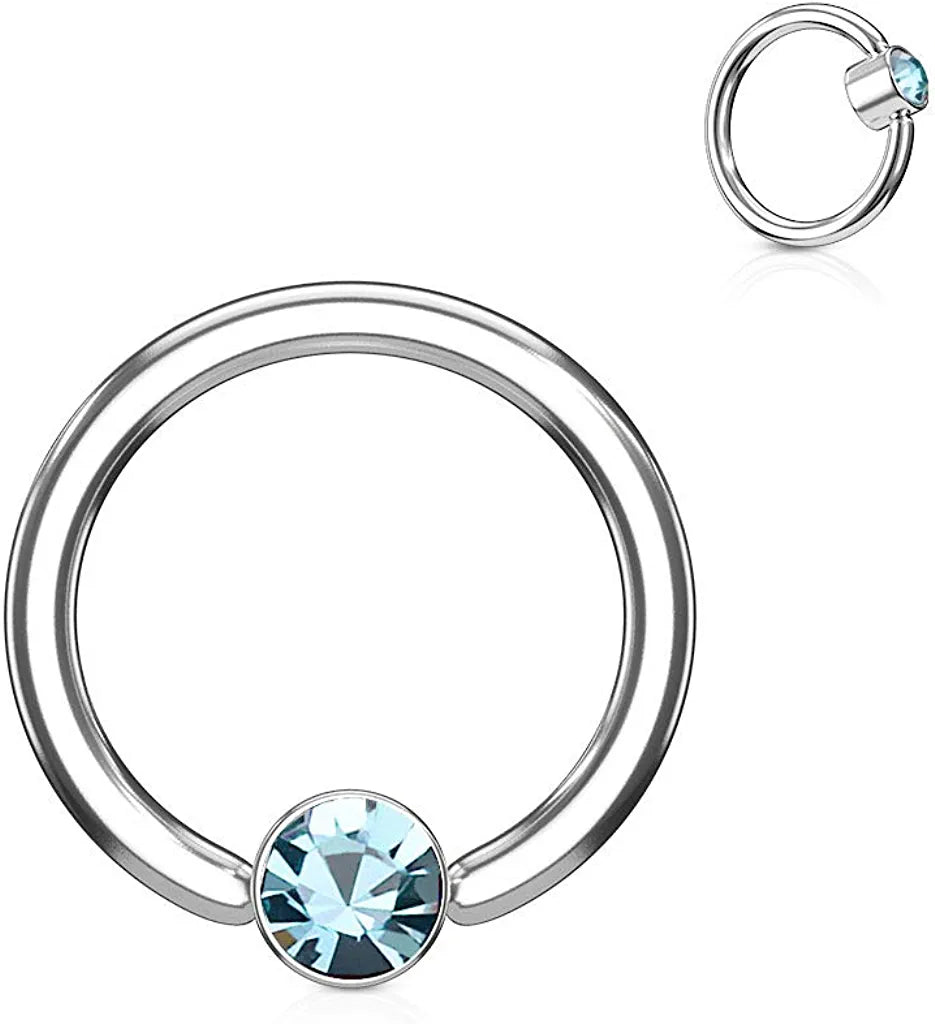 Surgical Steel Crystal Round Flat Cylinder Captive Hoop Rings Captive Bead Impulse Piercings 16GA Length: 8mm Blue