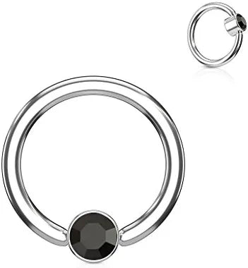 Surgical Steel Crystal Round Flat Cylinder Captive Hoop Rings Captive Bead Impulse Piercings 16GA Length: 8mm Black