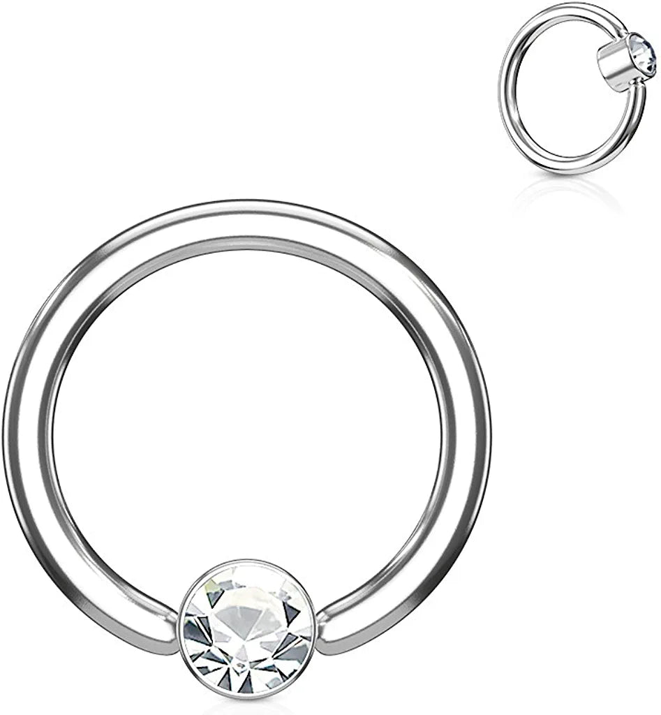 Surgical Steel Crystal Round Flat Cylinder Captive Hoop Rings Captive Bead Impulse Piercings 16GA Length: 8mm Clear