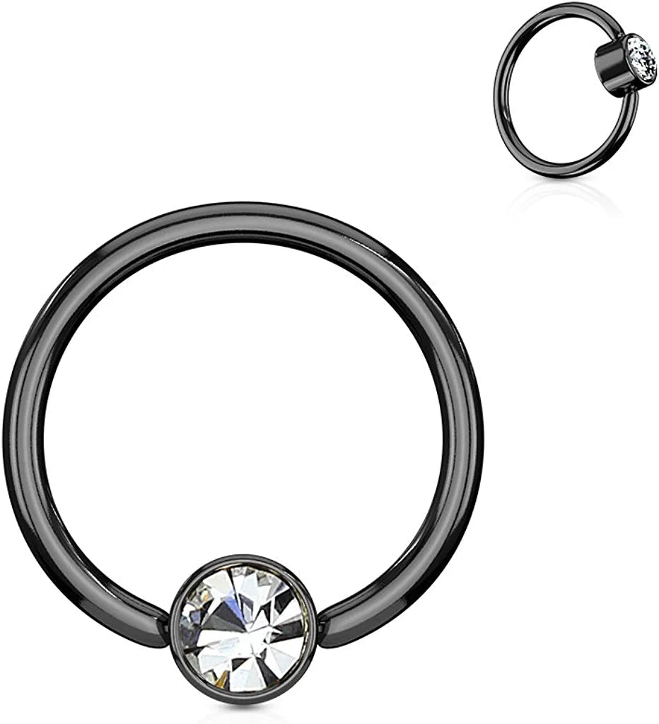 Surgical Steel Crystal Round Flat Cylinder Captive Hoop Rings Captive Bead Impulse Piercings 16GA Length: 8mm Black